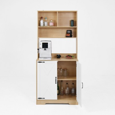 Lirago, 31.5"W*15.7"D*70.9"H, Natural Wood Finish, Modern Storage Cabinet with 2 Doors,  apply to china cabinet, bookcase or entryway organizer