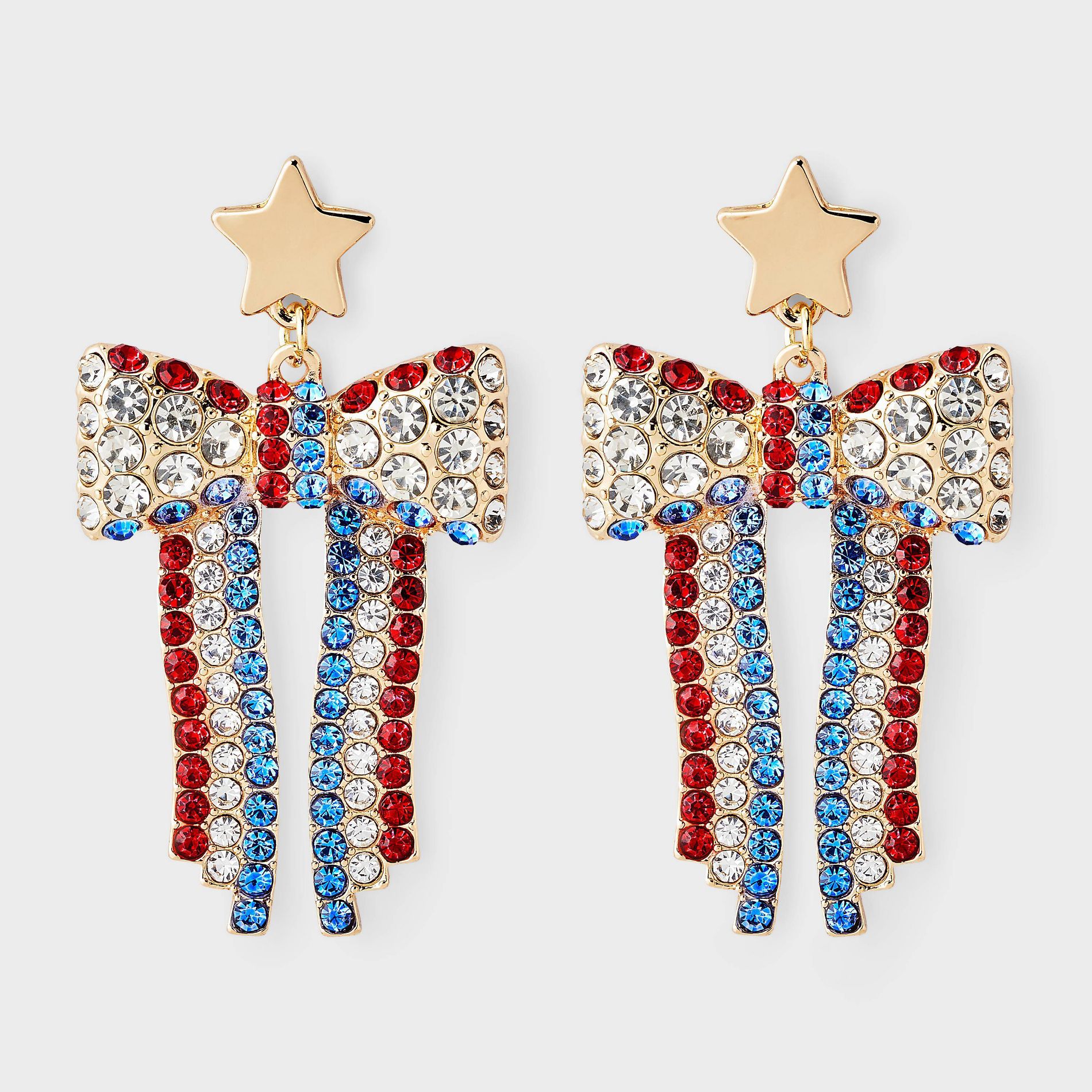 Americana Bow and Star Drop Earring - Gold/Multi