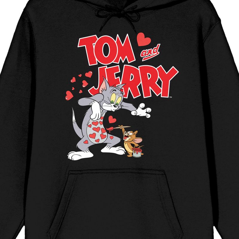 Tom & Jerry Characters with Hearts and Title Logo Women's Black Graphic Hoodie, 2 of 4