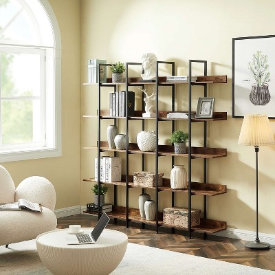 Dolonm 70.9 in. Tall  5-Tier Home Office Bookshelf,  5-Shelf Vintage Industrial Style Bookcase with Open Storage