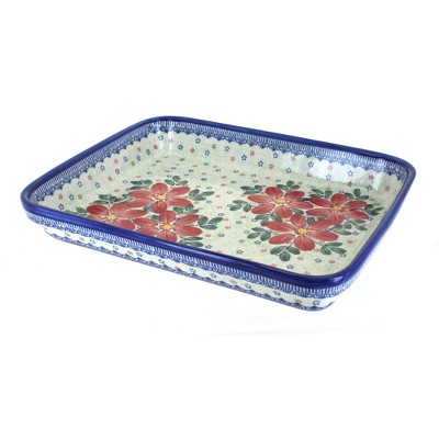 Blue Rose Polish Pottery Poinsettia Large Rectangular Baker