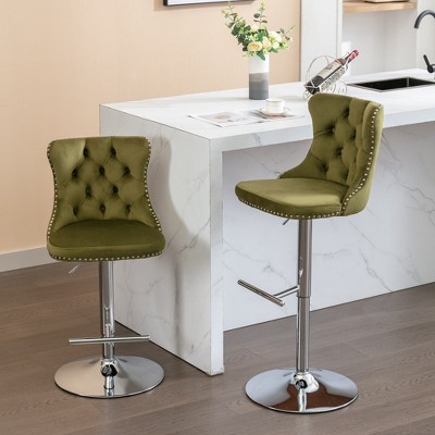 18.1"Set of 2 Swivel Velvet Barstools Adjusatble Seat,khaki