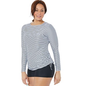 Swimsuits for All Women's Plus Size Chlorine Resistant Side-Tie Adjustable Long Sleeve Swim Tee - 1 of 4