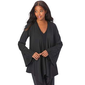 Roaman's Women's Plus Size Lace-Trimmed Ultrasmooth® Fabric Cardigan
