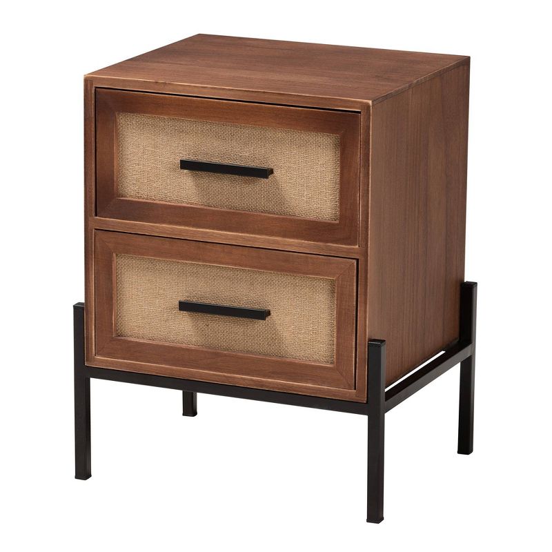 Paxley Wood and Fabric 2 Drawer End Table Walnut Brown/Beige/Black - Baxton Studio, 3 of 11