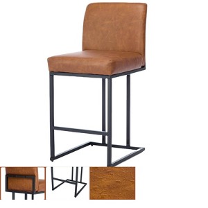 Counter Height Bar Stool 24 Inch, Faux Leather Upholstered Stool with Back Support & Metal Frame, Armless Bar Chair for Kitchen Island, Dining Room - 1 of 4