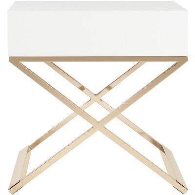 White Rectangular Wood and Metal End Table with Storage