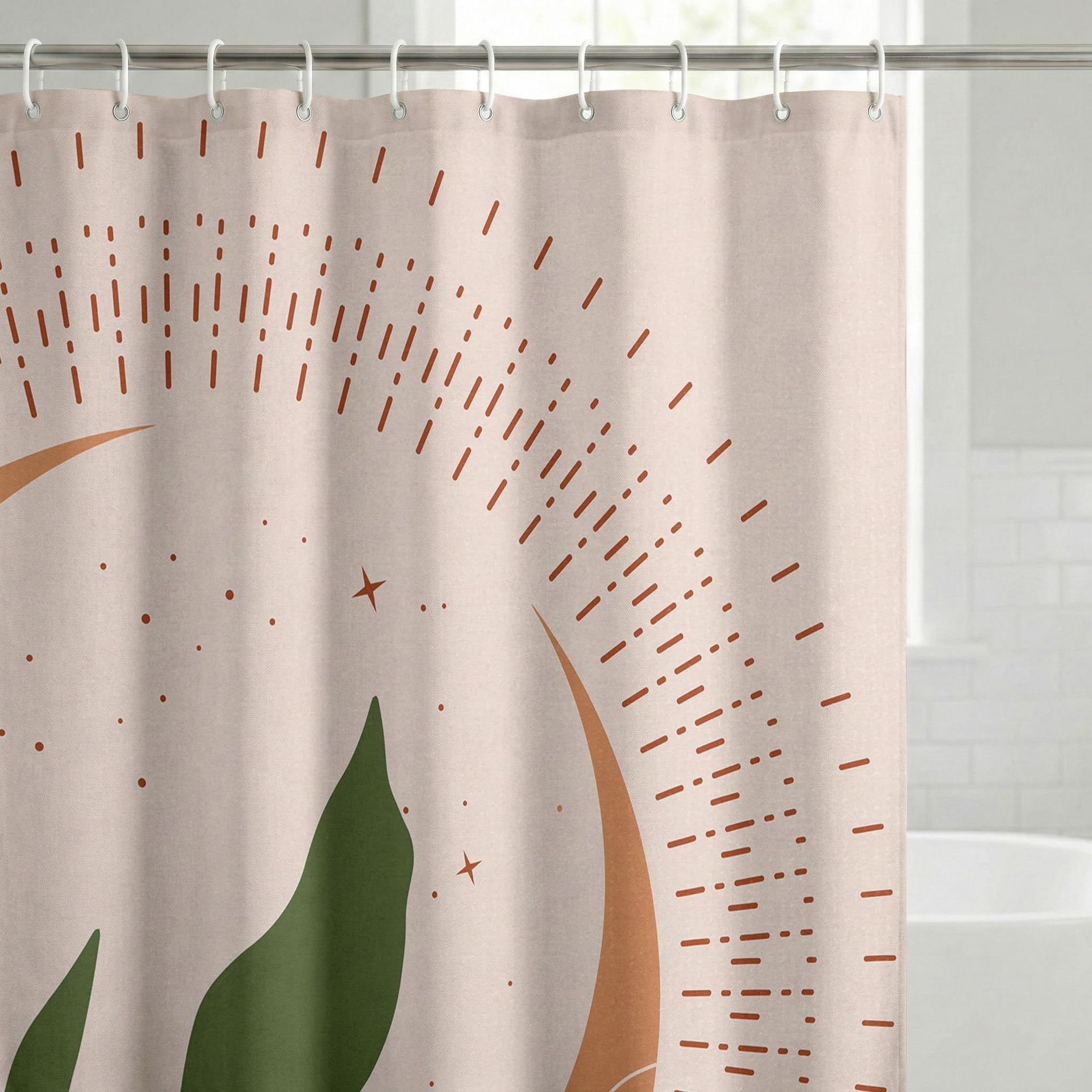 Americanflat 71x74 Boho Shower Curtain - Water-Resistant Long Shower Curtain with Durable Metal Grommets and 12 Hooks - 100% Polyester - Sage Green,