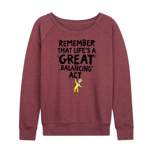 Women's - Dr. Seuss - Life Great Balancing Act Lightweight French Terry Wide Neck Long Sleeve Shirt - 1 of 4