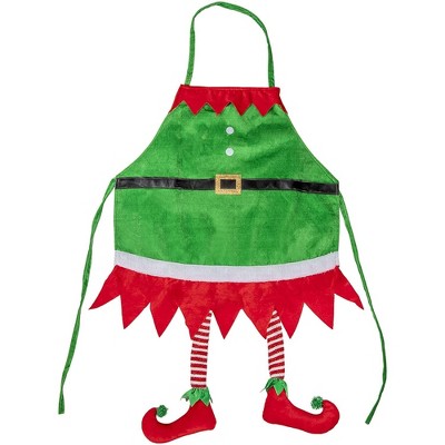 Juvale Christmas Apron with Hanging Legs for Party Kitchen Accessory, Green & Red (35 x 23 in)