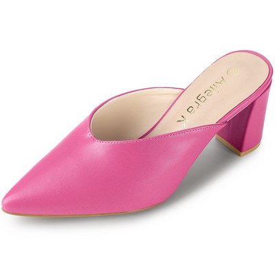 Allegra K Women's Closed Pointed Toe Slip-on Chunky Heels Slides Mules