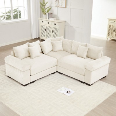 Modern Oversized Modular Corduroy Sectional Sofa with Throw Pillows, Convertible 3-Seat Cloud Couch for Living Room or Bedroom – The Pop Home