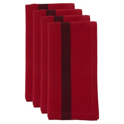 Red Cotton Banded Design Table Napkins, Set of 4