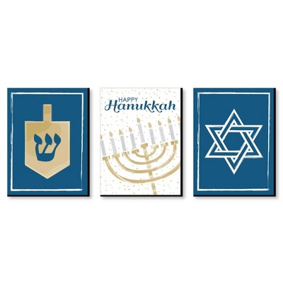 Big Dot of Happiness Happy Hanukkah - Chanukah Wall Art and Holiday Home Decorations - 7.5 x 10 inches - Set of 3 Prints