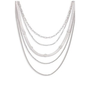 Slickblue Layered Chain Necklace, Smiley Face Pendant, Multi Strand Festival Jewelry, Boho Style, Silver, 16"+2" - 1 of 3