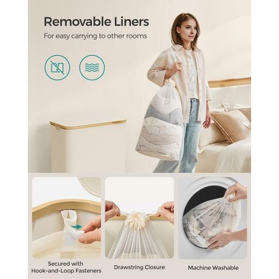 Cream White Collapsible 3-Section Laundry Hamper with Bamboo Lid