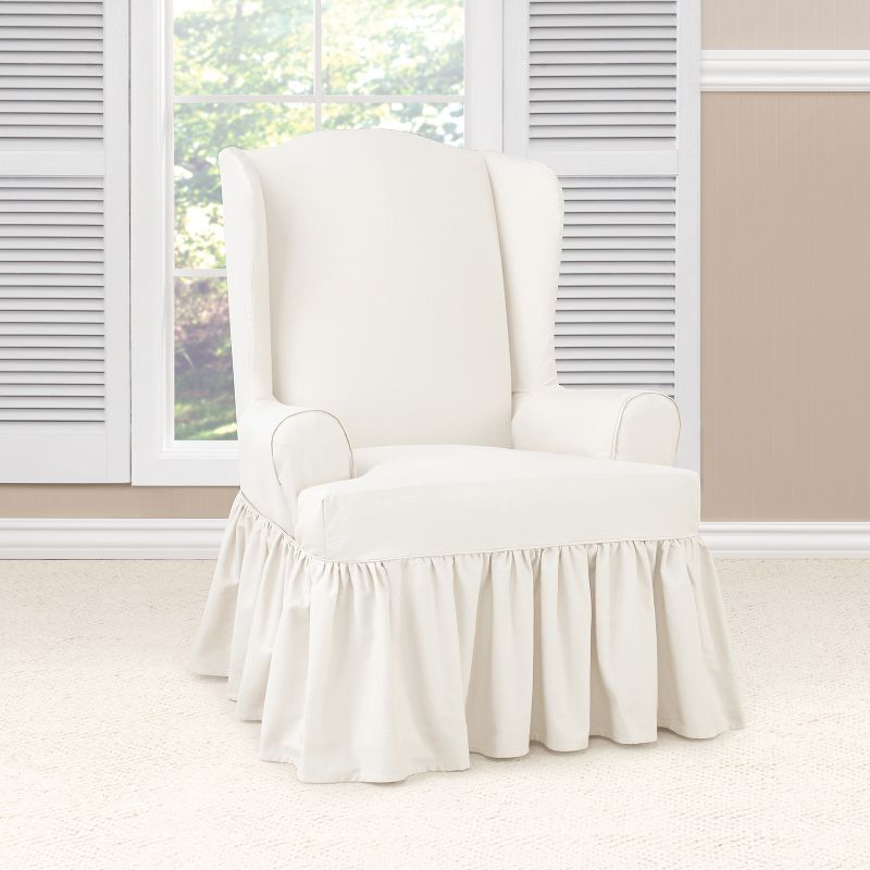 Essential Twill Ruffle Wing Chair Slipcover White - Sure Fit, 3 of 5