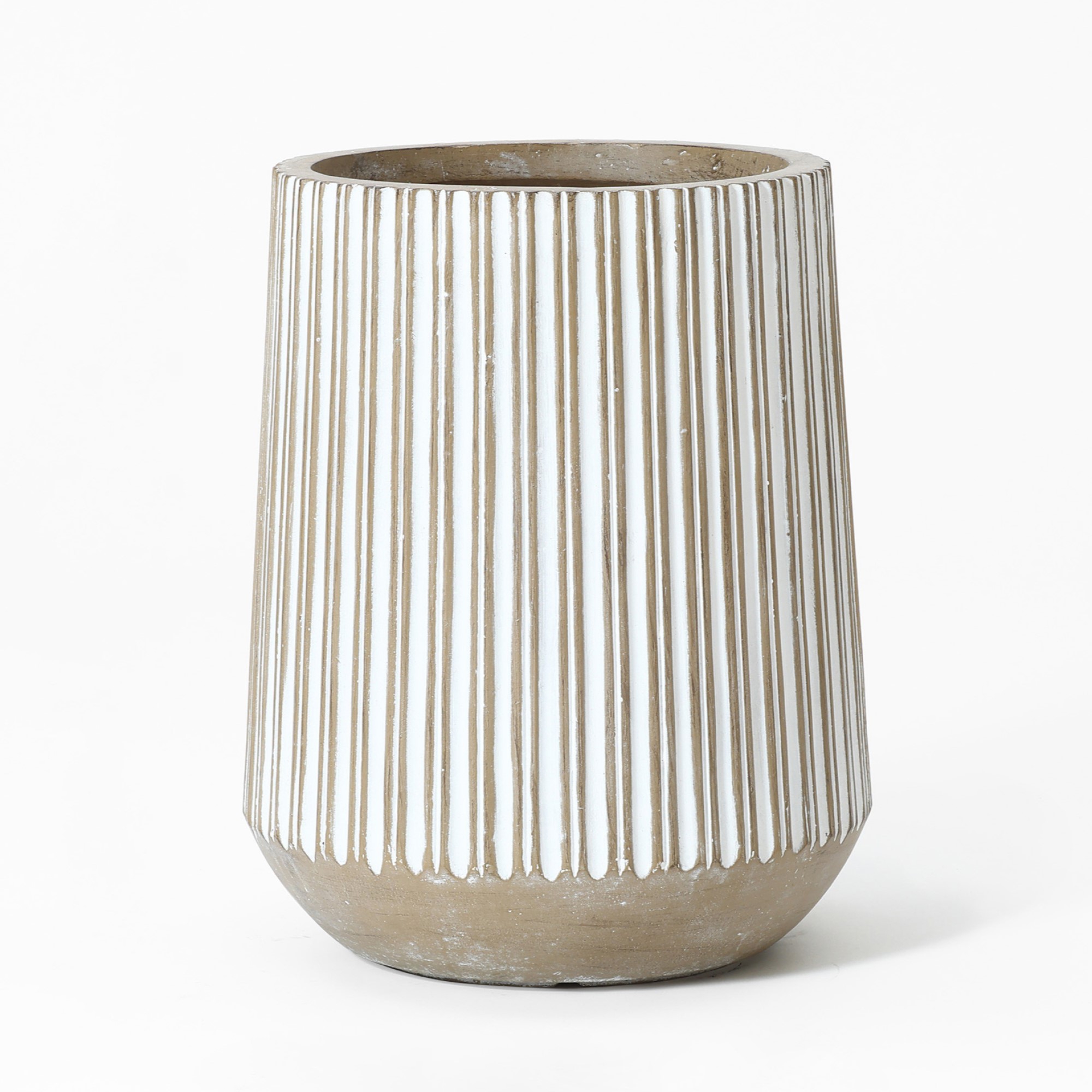 LuxenHome 22" H Handmade MgO Tall Planter, Indoor Outdoor Large Plant Pot with Drainage Hole, Modern Striped Flower Pots for Plants