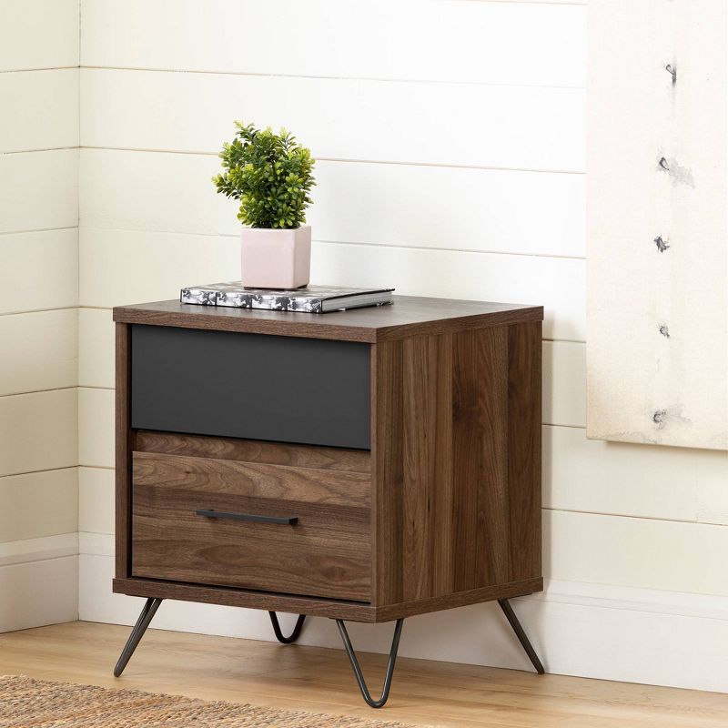 Olvyn 2 Drawer Nightstand Natural Walnut/Charcoal - South Shore, 3 of 10