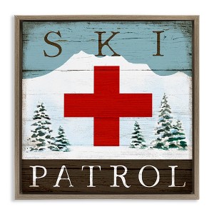 Stupell Industries Ski Patrol Rustic Cabin Sign Floating Frame Canvas Art, Brown, 18" x 18" - 1 of 4