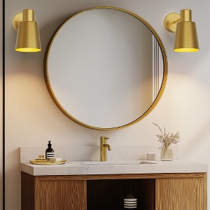 YANSUN 8 in. 1-Light Gold Dimmable Wireless Wall Sconces, LED Lights with Remote Control for Bathroom (2-Pack) - 1 of 4