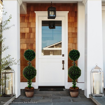 36-Inch Double Ball Podocarpus Faux Plant in Gray Plastic Pot