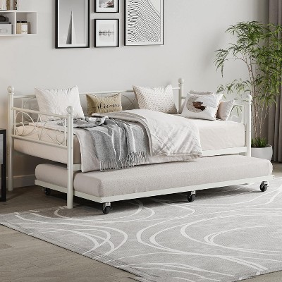 Homhougo Twin Size Daybed Frame, Metal Sofa Bed Frame, Heavy Duty Metal Slats, Day Bed for Living Room, Bedroom, Guest Room, Space Saving, Gold