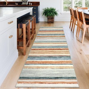 Modern Runner Rug Washable Striped Accent Carpet Non-Slip, Stain-Resistant Entry Rugs Low Pile Hallway Rug - 1 of 4