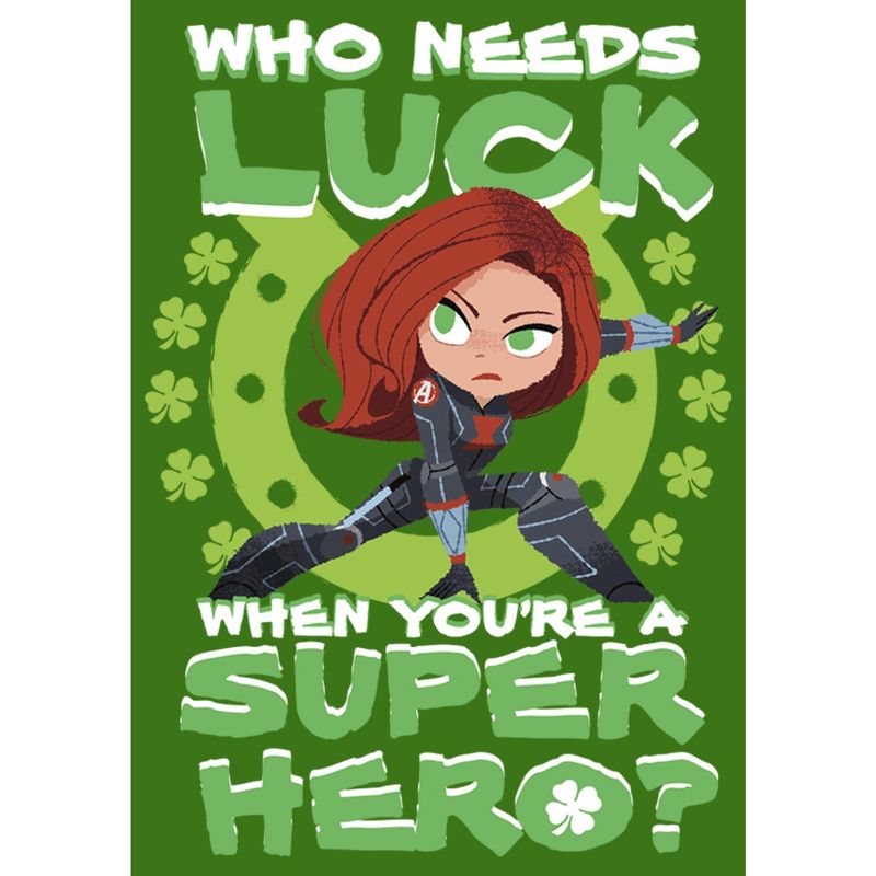 Men's Marvel St. Patrick's Day Black Widow Who Needs Luck T-Shirt, 2 of 6