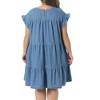 Women's Plus Size Crew Neck Ruffle Sleeve Babydoll Flowy Swing Pleated Summer Casual Midi Jean Denim Dresses with Pockets- Agnes Orinda - 4 of 4