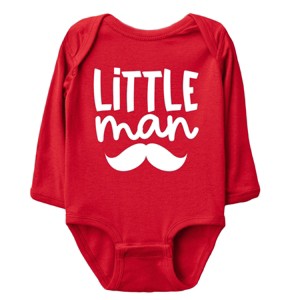 The Juniper Shop Little Man Mustache Long Sleeve Bodysuit - NB - Red - 1 of 4