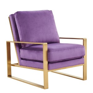 LeisureMod Jefferson Accent Arm Chair Upholstered in Velvet with Gold Brass Finish Frame - 1 of 4