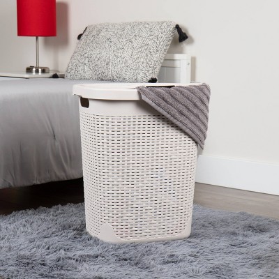 Ivory Rectangular Wicker Collapsible Hamper with Lid
