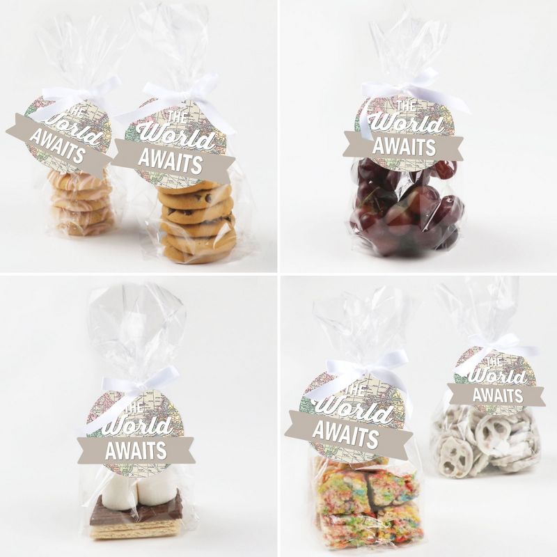 Big Dot of Happiness World Awaits - Travel Themed Party Clear Goodie Favor Bags - Treat Bags With Tags - Set of 12, 5 of 9
