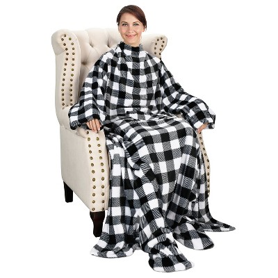 Catalonia Fleece Wearable Blanket with Sleeves and Foot Pockets, Micro Plush Wrap Sleeved Throw Blanket Robe, Super Fuzzy Cozy TV Blanket Throw, Gift