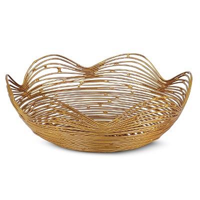 Metal Wire Scalloped Bowl – Wooden Bowls for Decor, Candies
