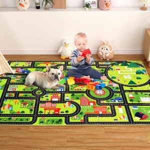 Washable Kids Play Rug, Non-Slip Stain Resistant Educational Carpet with Roads and Buildings for Classroom Playroom Bedroom - 1 of 3