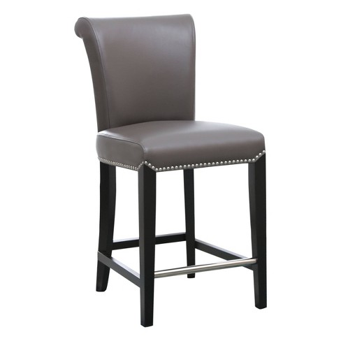 Aurora Leather Counter Height Barstool, Gray Leather Bar Stools