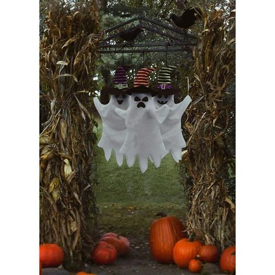 Set of 3 White Hanging Ghosts with Witch Hats