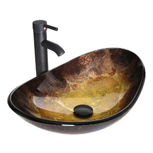 ELECWISH Bathroom Artistic Tempered Glass Vessel Sink with Faucet and Pop-up Drain - 1 of 4