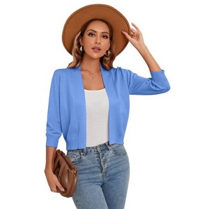 Coolmee Women's 3/4 Sleeve Cropped Cardigan Knit Sweaters Lightweight Open Front Shrug Bolero - 1 of 4