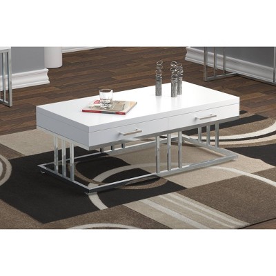 Dalya Contemporary White and Chrome Rectangular Coffee Table with Storage