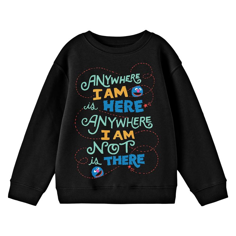 Bioworld Sesame Street Grover "Anywhere I Am..." Youth Black Crew Neck Sweatshirt, 1 of 3