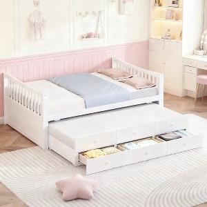Luxystar Full & Twin size Daybed with Twin size Trundle and Drawers for bedroom abd studio apartment - 1 of 4