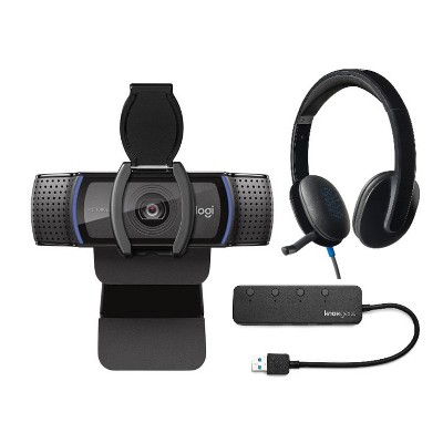 Logitech C920S Pro HD Webcam with H540 USB Headset and 4-Port 3.0 USB Hub