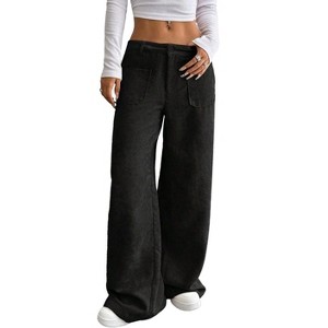 Coolmee Women's Vintage Corduroy High Elastic Waist Wide Leg Pocketed Pants Trouser - 1 of 4