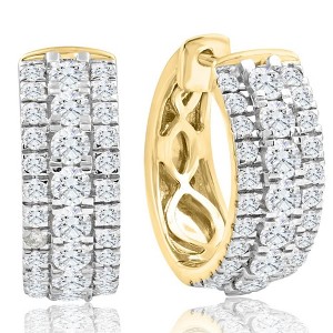 Pompeii3 1 1/2 Ct Pave Diamond Hoops 10k Yellow Gold Lab Created 16mm Tall Women's Earrings - 1 of 2