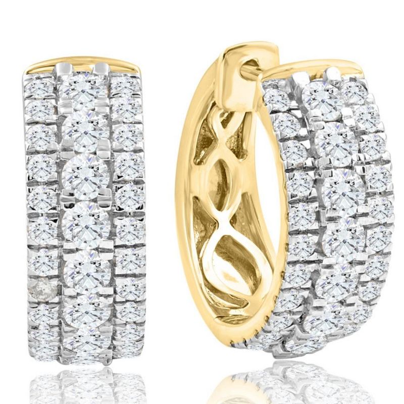 Pompeii3 1 1/2 Ct Pave Diamond Hoops 10k Yellow Gold Lab Created 16mm Tall Women's Earrings, 1 of 3