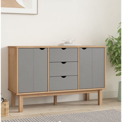 vidaXL Sideboard OTTA Brown and Gray 44.7 in.x16.9 in.x28.7 in. Solid Wood Pine