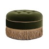 Christopher Knight Home Jonathan 24" Button-Tufted Round Velvet Upholstered Ottoman with Tassel Rope, Green - 2 of 4
